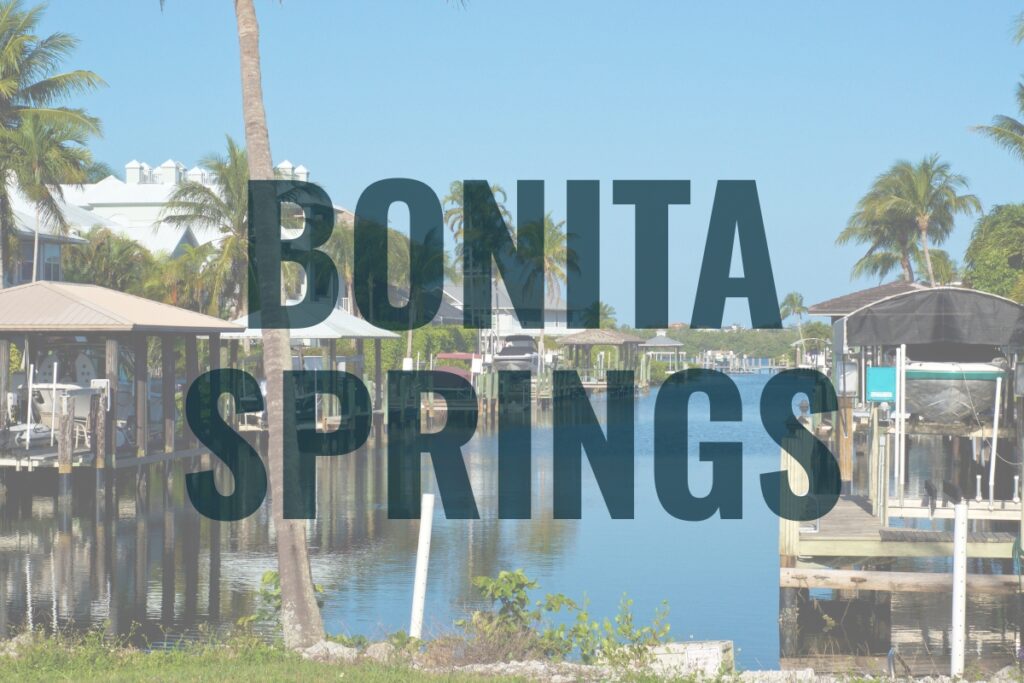 Scenic Bonita Springs canal with waterfront homes—highlighting Southwest Florida’s coastal lifestyle and boating community