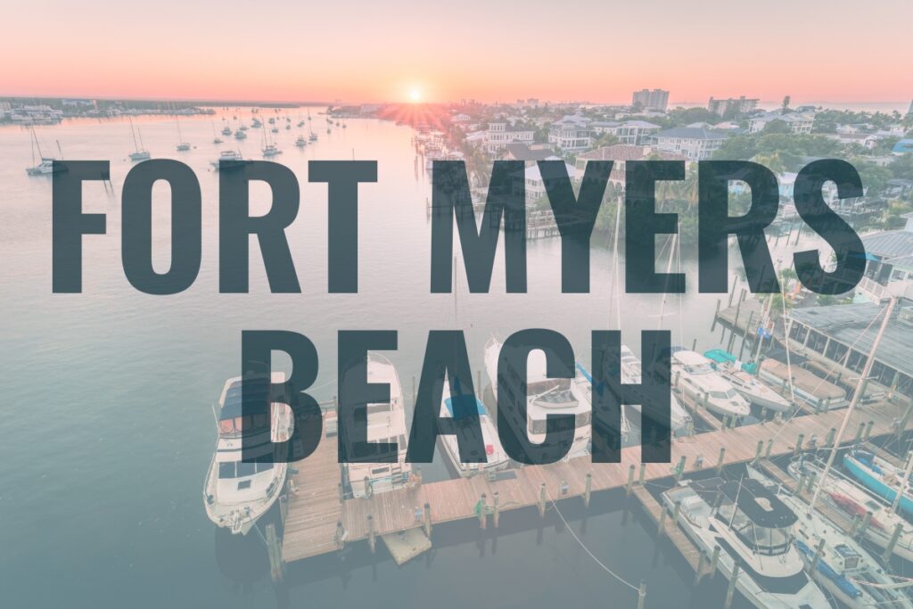 Sunset over Fort Myers Beach boat docks, reflecting Southwest Florida’s boating lifestyle and Gulf Coast beauty