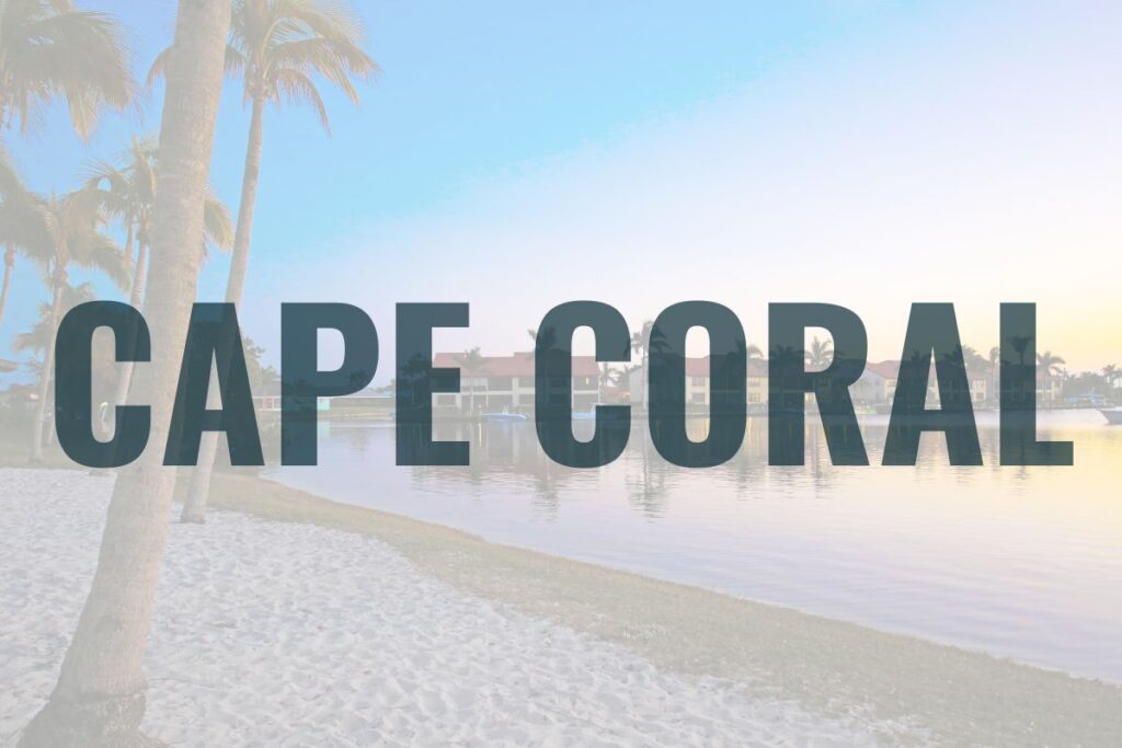 Cape Coral beach scene with calm waters and vibrant shoreline, showcasing Southwest Florida’s waterfront living and coastal charm